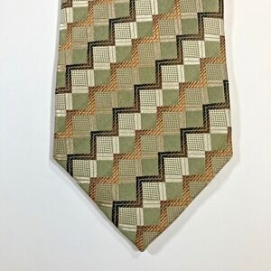 Roberto Villini Couture Men's Necktie Geometric Green Gold Silver Silk Handmade